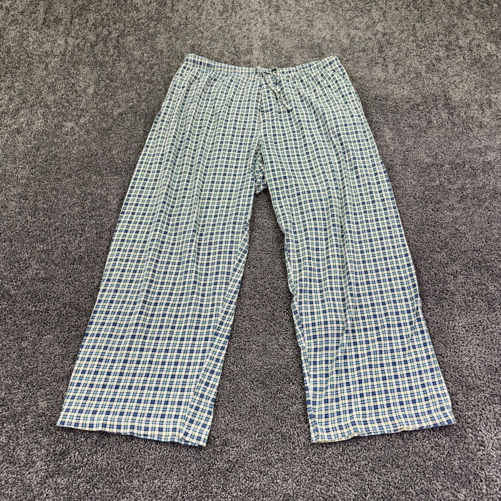 Van Heusen Pajama Pants Mens 2XL Blue Check Cotton Drawstring Sleep Lounge